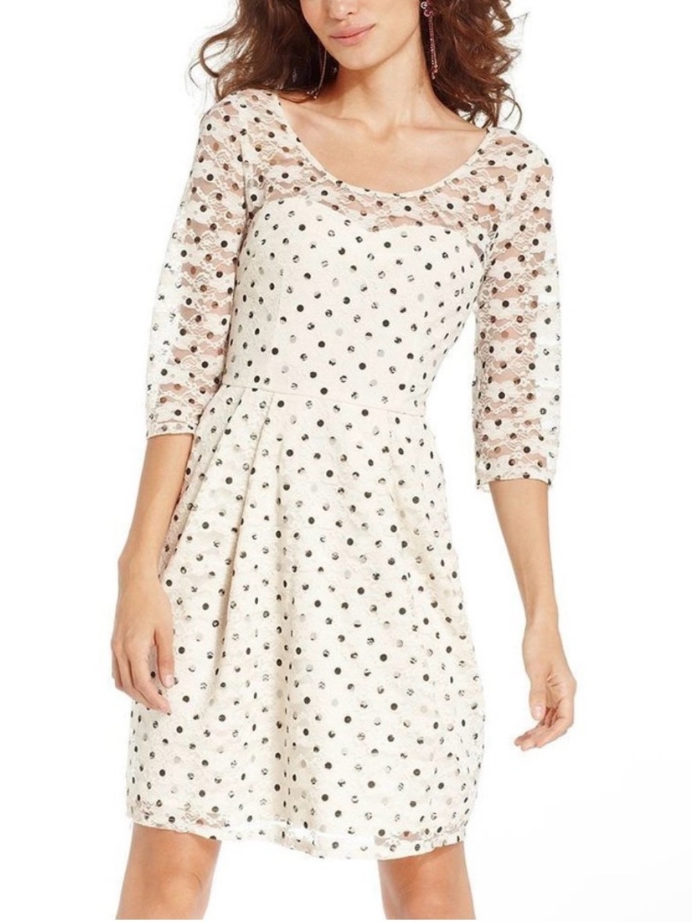 Betsey Johnson Ivory Polka Dot Lace Fit-and-Flare Mini Dress